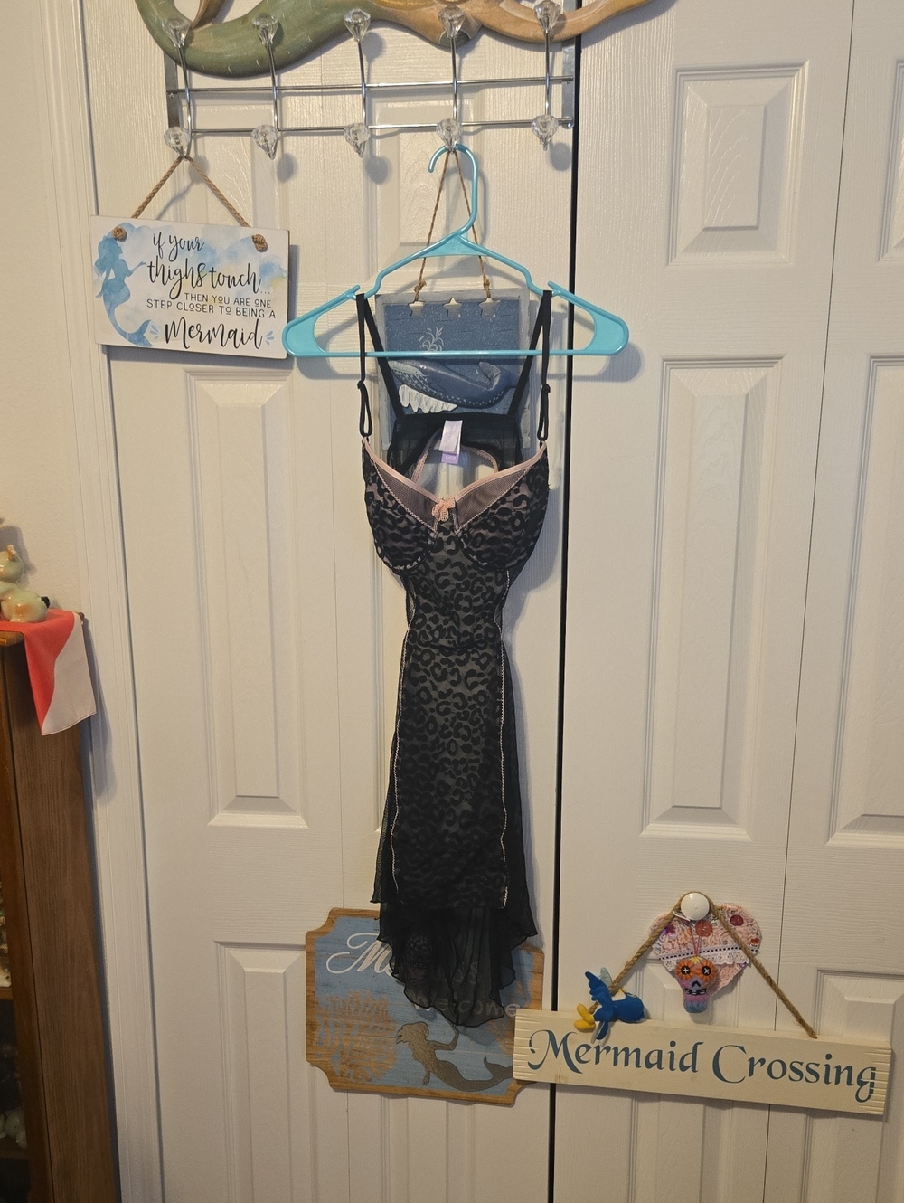 Secret Treasures Black Leopard-Print Lace Chemise with Blush Trim